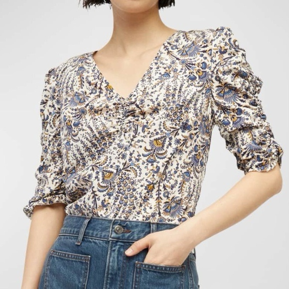 Veronica Beard Henrieta Floral Stretch Silk Top